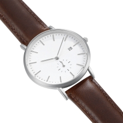 Métal Casual Montre à quartz à quartz avec bande de cuir marron