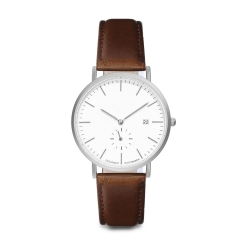 Métal Casual Montre à quartz à quartz avec bande de cuir marron