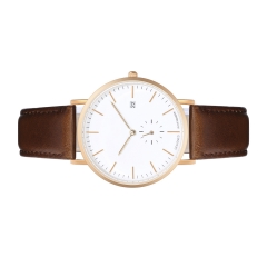 Rose Gold Case White Dial en acier inoxydable Montre bracelet en cuir masculin