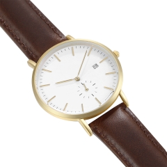 Montre bracelet pour hommes Montre décontractée classique en cuir véritable à quartz