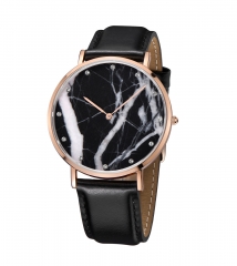 Rose Gold PVD Plating Real Marble Montre en cuir véritable