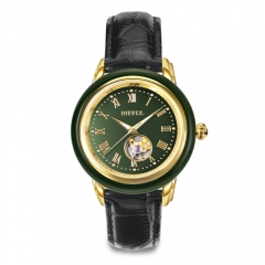 Montre en jade mécanique en cuir véritable personnalisé OEM