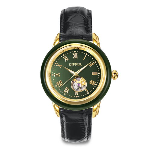 Montre en jade mécanique en cuir véritable personnalisé OEM